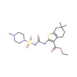 CCOC(=O)c1c(NC(=O)NS(=O)(=O)N2CCN(C)CC2)sc2c1CCC(C)(C)C2 ZINC000028565353