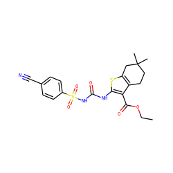 CCOC(=O)c1c(NC(=O)NS(=O)(=O)c2ccc(C#N)cc2)sc2c1CCC(C)(C)C2 ZINC000028565203
