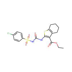 CCOC(=O)c1c(NC(=O)NS(=O)(=O)c2ccc(Cl)cc2)sc2c1CCCC2 ZINC000028565069