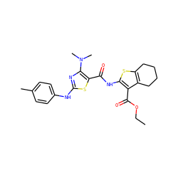 CCOC(=O)c1c(NC(=O)c2sc(Nc3ccc(C)cc3)nc2N(C)C)sc2c1CCCC2 ZINC000299869392