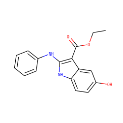CCOC(=O)c1c(Nc2ccccc2)[nH]c2ccc(O)cc12 ZINC000014978448