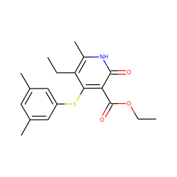 CCOC(=O)c1c(Sc2cc(C)cc(C)c2)c(CC)c(C)[nH]c1=O ZINC000005886570
