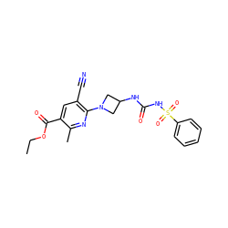 CCOC(=O)c1cc(C#N)c(N2CC(NC(=O)NS(=O)(=O)c3ccccc3)C2)nc1C ZINC000096272851