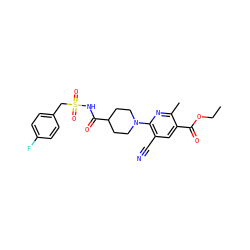 CCOC(=O)c1cc(C#N)c(N2CCC(C(=O)NS(=O)(=O)Cc3ccc(F)cc3)CC2)nc1C ZINC000034846305