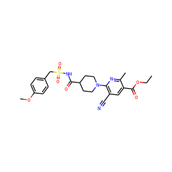 CCOC(=O)c1cc(C#N)c(N2CCC(C(=O)NS(=O)(=O)Cc3ccc(OC)cc3)CC2)nc1C ZINC000096283077