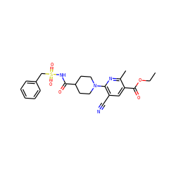 CCOC(=O)c1cc(C#N)c(N2CCC(C(=O)NS(=O)(=O)Cc3ccccc3)CC2)nc1C ZINC000096283078