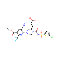 CCOC(=O)c1cc(C#N)c(N2CCN(C(=O)NS(=O)(=O)c3ccc(Cl)s3)[C@H](CCC(=O)O)C2)nc1C(F)(F)F ZINC000096272845