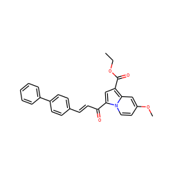 CCOC(=O)c1cc(C(=O)/C=C/c2ccc(-c3ccccc3)cc2)n2ccc(OC)cc12 ZINC000653816494