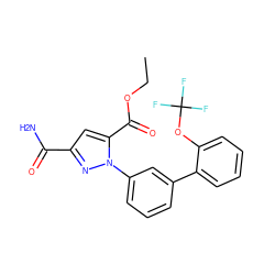 CCOC(=O)c1cc(C(N)=O)nn1-c1cccc(-c2ccccc2OC(F)(F)F)c1 ZINC000066260027