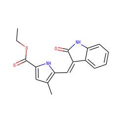 CCOC(=O)c1cc(C)c(/C=C2\C(=O)Nc3ccccc32)[nH]1 ZINC000013671624
