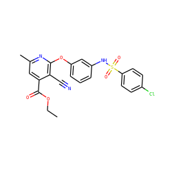 CCOC(=O)c1cc(C)nc(Oc2cccc(NS(=O)(=O)c3ccc(Cl)cc3)c2)c1C#N ZINC000096271597