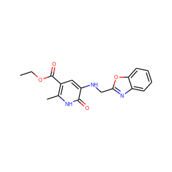 CCOC(=O)c1cc(NCc2nc3ccccc3o2)c(=O)[nH]c1C ZINC000005884255