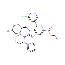 CCOC(=O)c1cc2nc(N3CCOC[C@H]3c3ccccc3)n(C[C@H]3CC[C@H](C)CC3)c2c(-c2cncc(Cl)c2)n1 ZINC000261096590