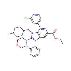 CCOC(=O)c1cc2nc(N3CCOC[C@H]3c3ccccc3)n(CC3CCC(C)CC3)c2c(-c2cncc(Cl)c2)n1 ZINC000169708102