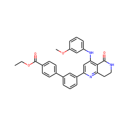 CCOC(=O)c1ccc(-c2cccc(-c3cc(Nc4cccc(OC)c4)c4c(n3)CCNC4=O)c2)cc1 ZINC000116991138