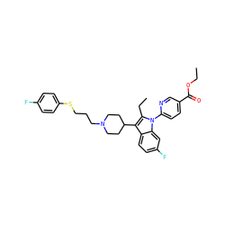 CCOC(=O)c1ccc(-n2c(CC)c(C3CCN(CCCSc4ccc(F)cc4)CC3)c3ccc(F)cc32)nc1 ZINC000043195446