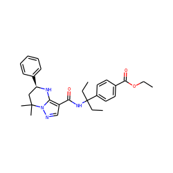 CCOC(=O)c1ccc(C(CC)(CC)NC(=O)c2cnn3c2N[C@H](c2ccccc2)CC3(C)C)cc1 ZINC000066114207