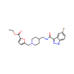 CCOC(=O)c1ccc(CN2CCC(CNC(=O)c3n[nH]c4ccc(Br)cc34)CC2)o1 ZINC000220788392