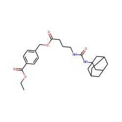 CCOC(=O)c1ccc(COC(=O)CCCNC(=O)NC23CC4CC(CC(C4)C2)C3)cc1 ZINC000013560478