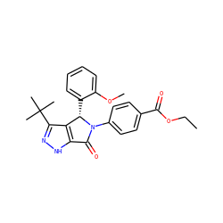 CCOC(=O)c1ccc(N2C(=O)c3[nH]nc(C(C)(C)C)c3[C@@H]2c2ccccc2OC)cc1 ZINC000096177065