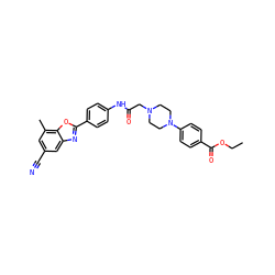 CCOC(=O)c1ccc(N2CCN(CC(=O)Nc3ccc(-c4nc5cc(C#N)cc(C)c5o4)cc3)CC2)cc1 ZINC000066101025