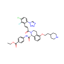 CCOC(=O)c1ccc(NC(=O)[C@H]2c3cccc(OCCC4CCNCC4)c3CCN2C(=O)/C=C/c2c(-n3cnnn3)ccc(Cl)c2F)cc1 ZINC000224068939