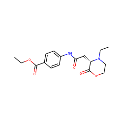 CCOC(=O)c1ccc(NC(=O)C[C@H]2C(=O)OCCN2CC)cc1 ZINC000054253693