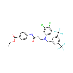 CCOC(=O)c1ccc(NC(=O)CCN(Cc2cc(C(F)(F)F)cc(C(F)(F)F)c2)c2ccc(Cl)c(Cl)c2)cc1 ZINC000653699258