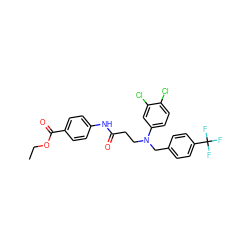 CCOC(=O)c1ccc(NC(=O)CCN(Cc2ccc(C(F)(F)F)cc2)c2ccc(Cl)c(Cl)c2)cc1 ZINC000653699197