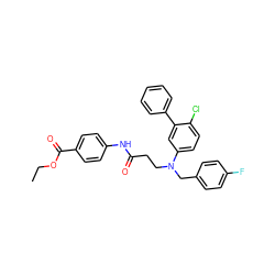 CCOC(=O)c1ccc(NC(=O)CCN(Cc2ccc(F)cc2)c2ccc(Cl)c(-c3ccccc3)c2)cc1 ZINC000653699283