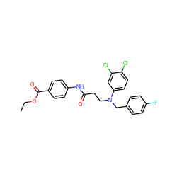 CCOC(=O)c1ccc(NC(=O)CCN(Cc2ccc(F)cc2)c2ccc(Cl)c(Cl)c2)cc1 ZINC000653699192