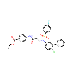 CCOC(=O)c1ccc(NC(=O)CCN(c2ccc(Cl)c(-c3ccccc3)c2)S(=O)(=O)c2ccc(F)cc2)cc1 ZINC000653699186