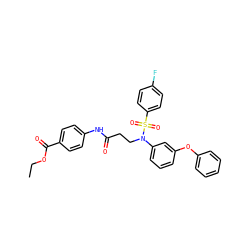 CCOC(=O)c1ccc(NC(=O)CCN(c2cccc(Oc3ccccc3)c2)S(=O)(=O)c2ccc(F)cc2)cc1 ZINC000653697069