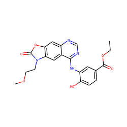 CCOC(=O)c1ccc(O)c(Nc2ncnc3cc4oc(=O)n(CCOC)c4cc23)c1 ZINC000473121251