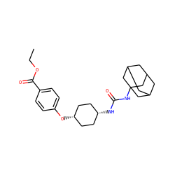CCOC(=O)c1ccc(O[C@H]2CC[C@@H](NC(=O)NC34CC5CC(CC(C5)C3)C4)CC2)cc1 ZINC000261158055
