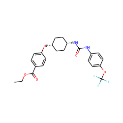 CCOC(=O)c1ccc(O[C@H]2CC[C@@H](NC(=O)Nc3ccc(OC(F)(F)F)cc3)CC2)cc1 ZINC000261110858