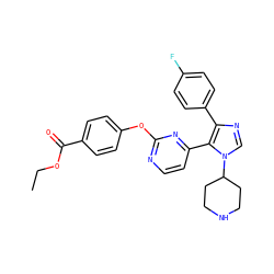 CCOC(=O)c1ccc(Oc2nccc(-c3c(-c4ccc(F)cc4)ncn3C3CCNCC3)n2)cc1 ZINC000071294292