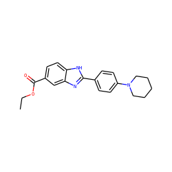 CCOC(=O)c1ccc2[nH]c(-c3ccc(N4CCCCC4)cc3)nc2c1 ZINC000653753998