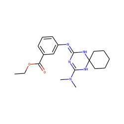 CCOC(=O)c1cccc(/N=C2\N=C(N(C)C)NC3(CCCCC3)N2)c1 ZINC000095617483
