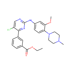 CCOC(=O)c1cccc(-c2nc(Nc3ccc(N4CCN(C)CC4)c(OC)c3)ncc2Cl)c1 ZINC000096272916