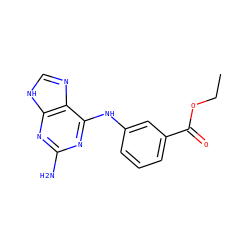 CCOC(=O)c1cccc(Nc2nc(N)nc3[nH]cnc23)c1 ZINC000009422426