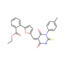 CCOC(=O)c1ccccc1-c1ccc(/C=C2/C(=O)NC(=S)N(c3ccc(C)cc3)C2=O)o1 ZINC000035393722