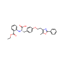 CCOC(=O)c1ccccc1N[C@@H](Cc1ccc(OCCc2nc(-c3ccccc3)oc2C)cc1)C(=O)O ZINC000012358138