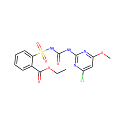 CCOC(=O)c1ccccc1S(=O)(=O)NC(=O)Nc1nc(Cl)cc(OC)n1 ZINC000000900590