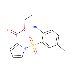 CCOC(=O)c1cccn1S(=O)(=O)c1cc(C)ccc1N ZINC000005844819
