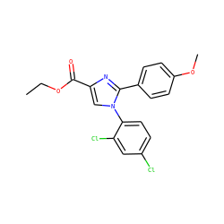 CCOC(=O)c1cn(-c2ccc(Cl)cc2Cl)c(-c2ccc(OC)cc2)n1 ZINC000013642405