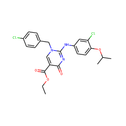 CCOC(=O)c1cn(Cc2ccc(Cl)cc2)c(Nc2ccc(OC(C)C)c(Cl)c2)nc1=O ZINC000221181970