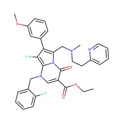 CCOC(=O)c1cn(Cc2ccccc2F)c2c(F)c(-c3cccc(OC)c3)c(CN(C)CCc3ccccn3)n2c1=O ZINC000027092939