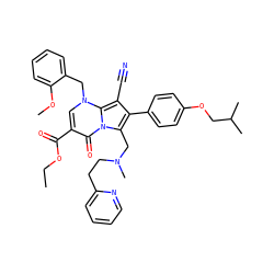 CCOC(=O)c1cn(Cc2ccccc2OC)c2c(C#N)c(-c3ccc(OCC(C)C)cc3)c(CN(C)CCc3ccccn3)n2c1=O ZINC000027320879