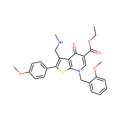 CCOC(=O)c1cn(Cc2ccccc2OC)c2sc(-c3ccc(OC)cc3)c(CNC)c2c1=O ZINC000013781551
